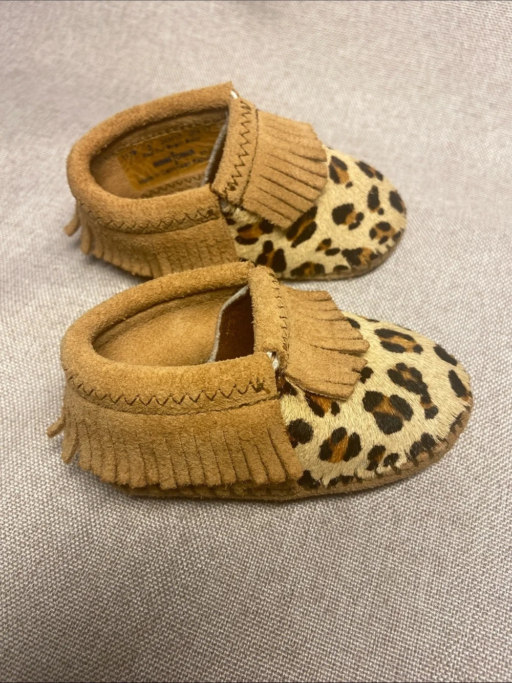 Minnetonka Leopard Print Fringe Moccasins -  Size 3 (Infant/Toddler),...